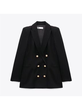 Zara Black Double-Breasted Blazer with Gold Buttons